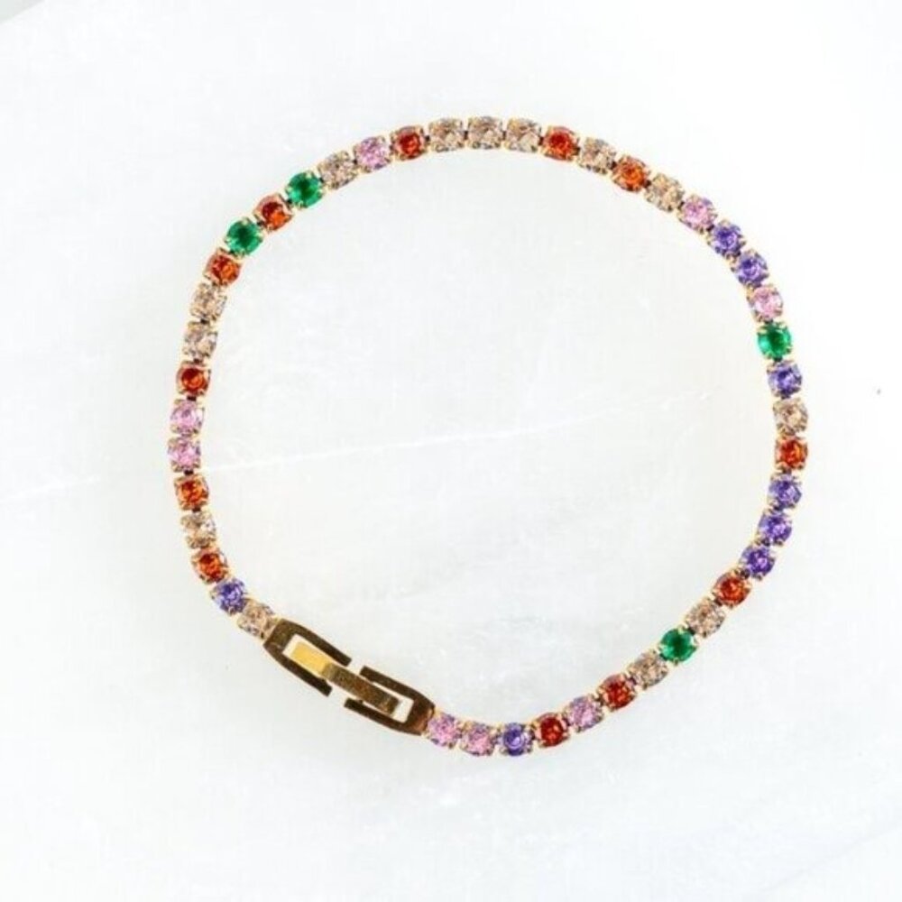 Colorful CZ Tennis Bracelet Waterproof Gold Stacking Bracelet Gold Box Clasp - Picture 13 of 15